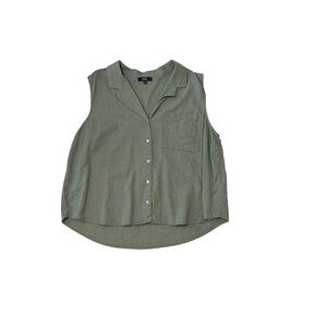 Angels Sleeveless Green Button-Up Blouse XL  Collared Neckline Chest Pocket 1757